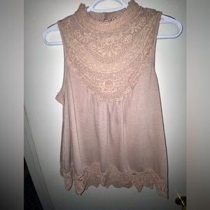 NWOT, light brown/tan embroidered blouse.